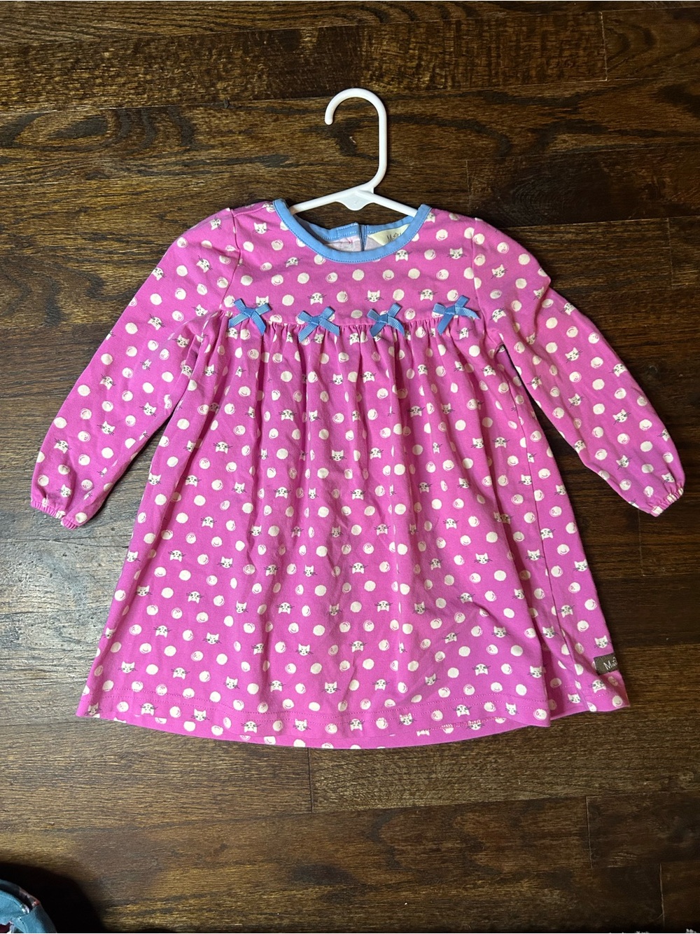 Matilda Jane Pink Long-Sleeve Nightgown with Blue Trim and Bow Accents